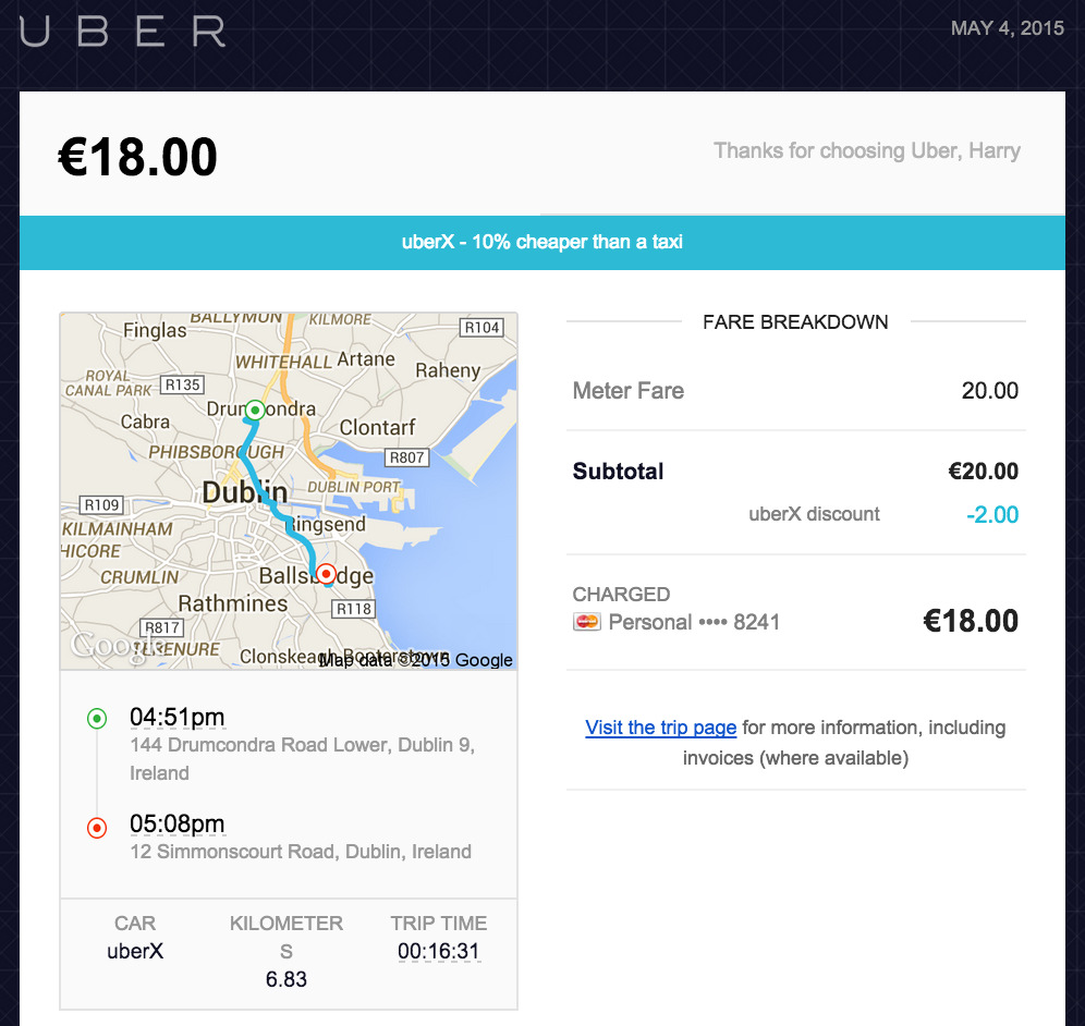 Uber Dublin Ride Receipt
