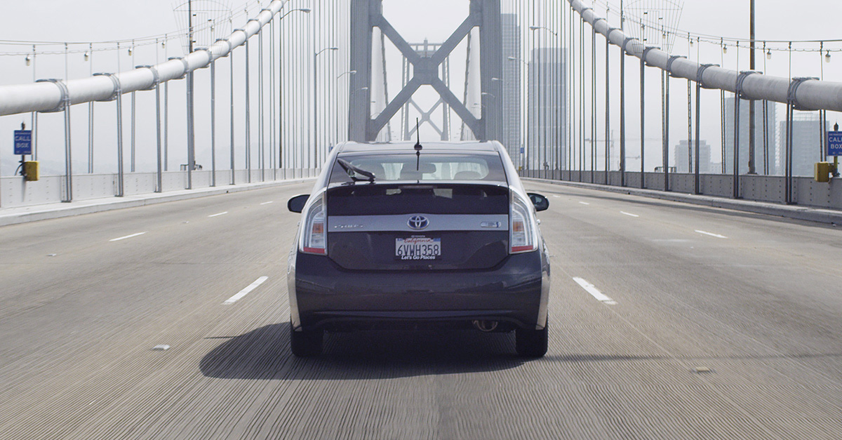 Prius driving on The Golden Gate Bridge With No Traffic