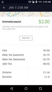 Screencap of a $2 fare