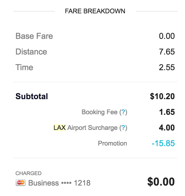 LAX Passenger Receipt Showing Airport Surcharge