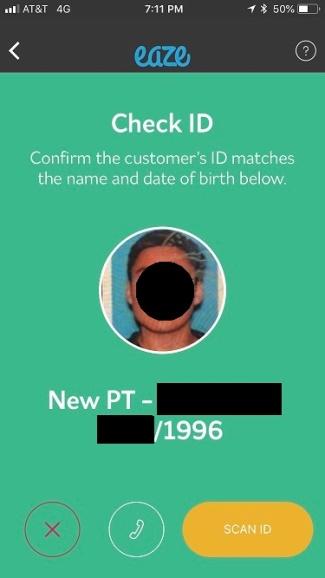 image of Confirming customer's ID with eaze
