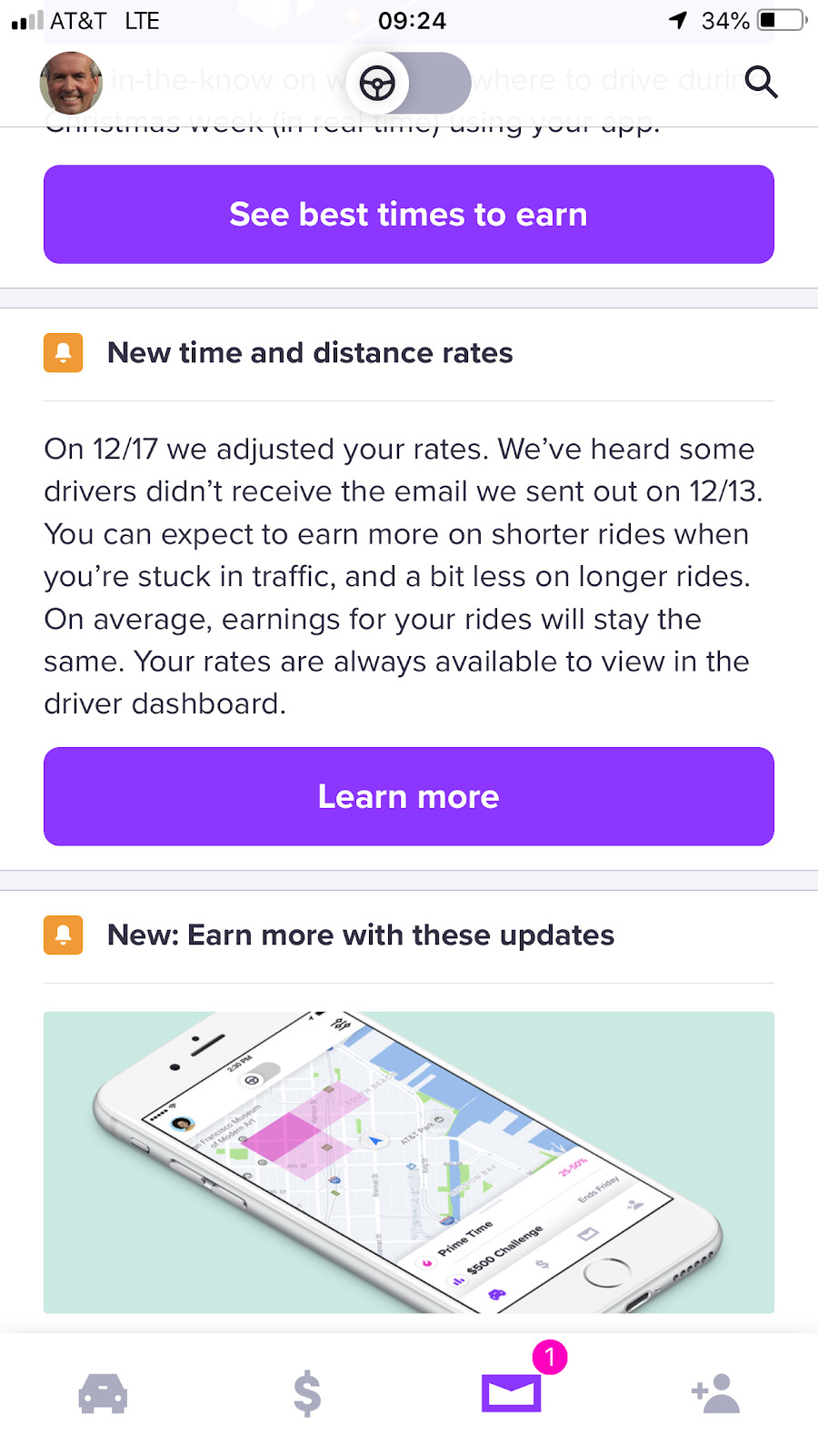image of rate adjustment notice from Lyft