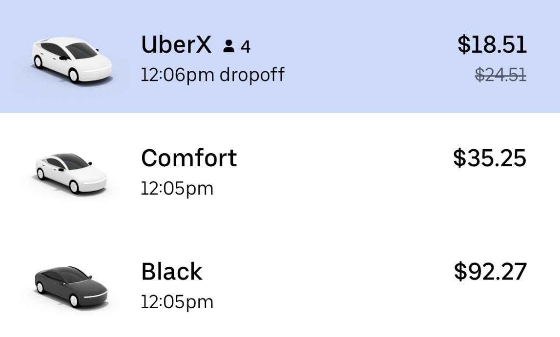 uber comfort cars uk