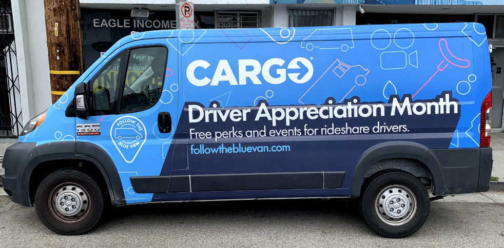 image of The Cargo driver appreciation van on the road