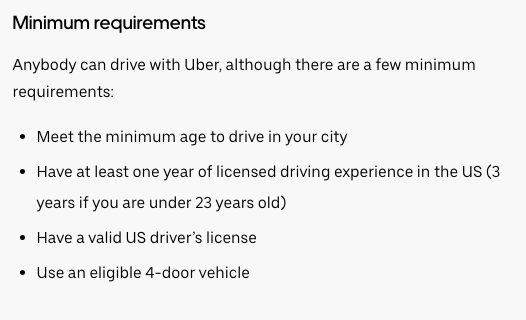 Uber driver minimum requirements