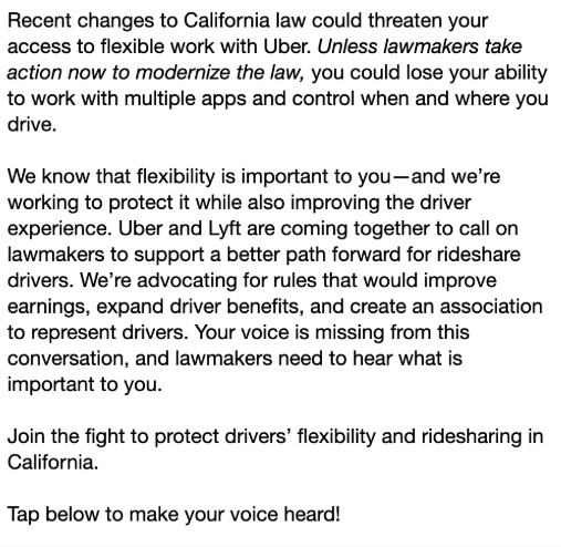Uber's response to AB5