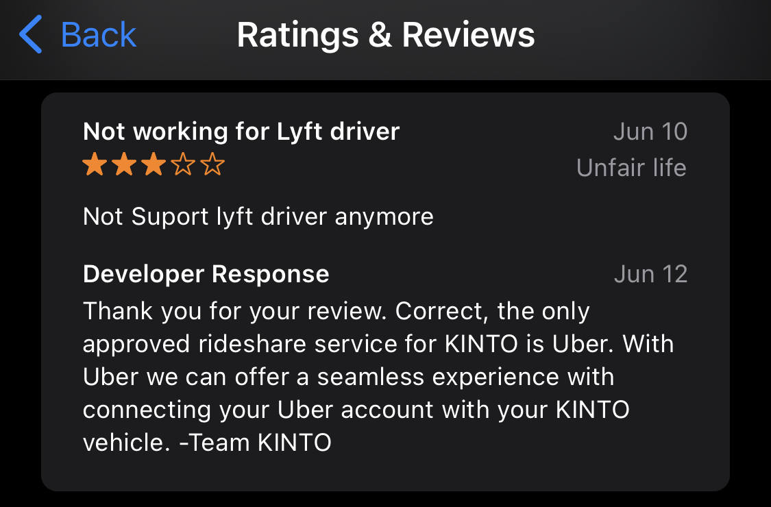 Kinto 3 star customer review