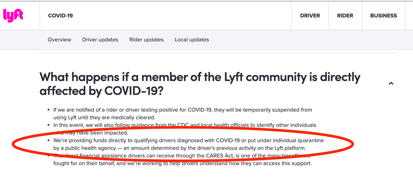 lyft's coronavirus sick pay statement