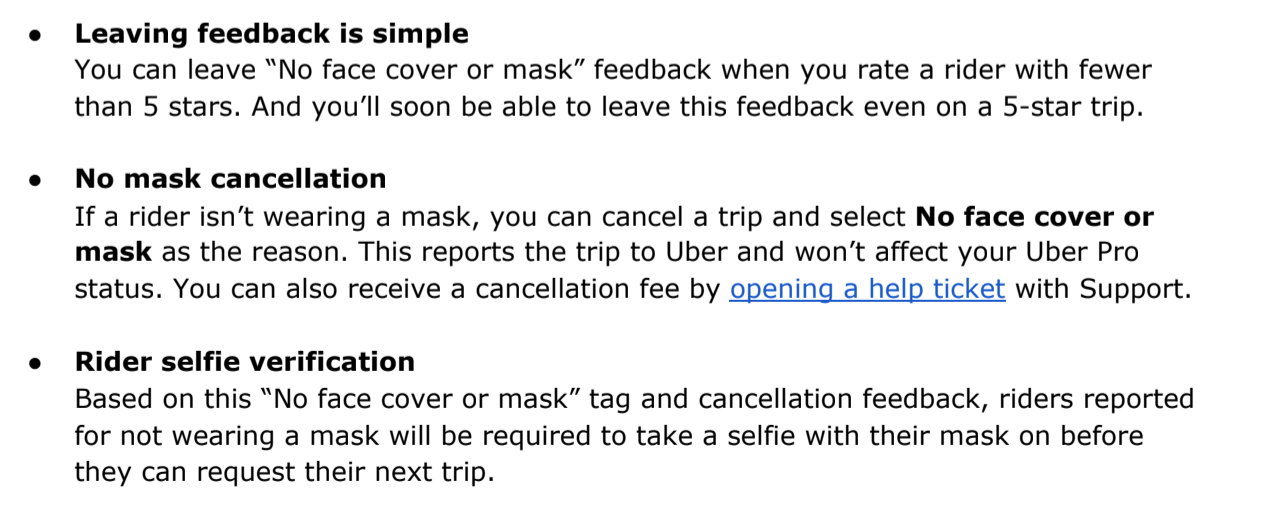 uber passenger mask policy