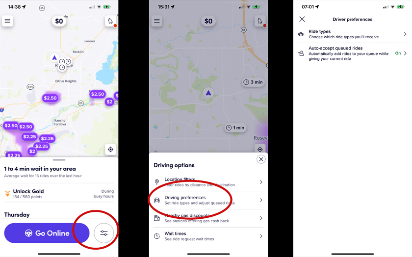 Lyft Driver App Driving Preferences Screen