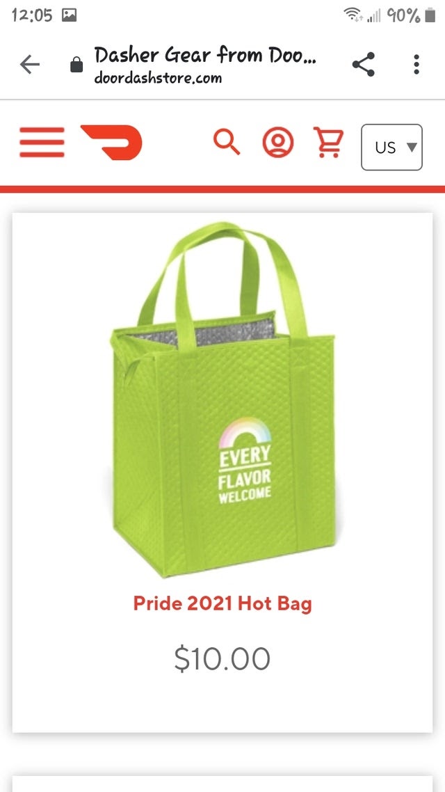 r/doordash_drivers - The doordash pride bag is ugly af, why....why is it green? Like, the colors of the logo don't work with it at all
