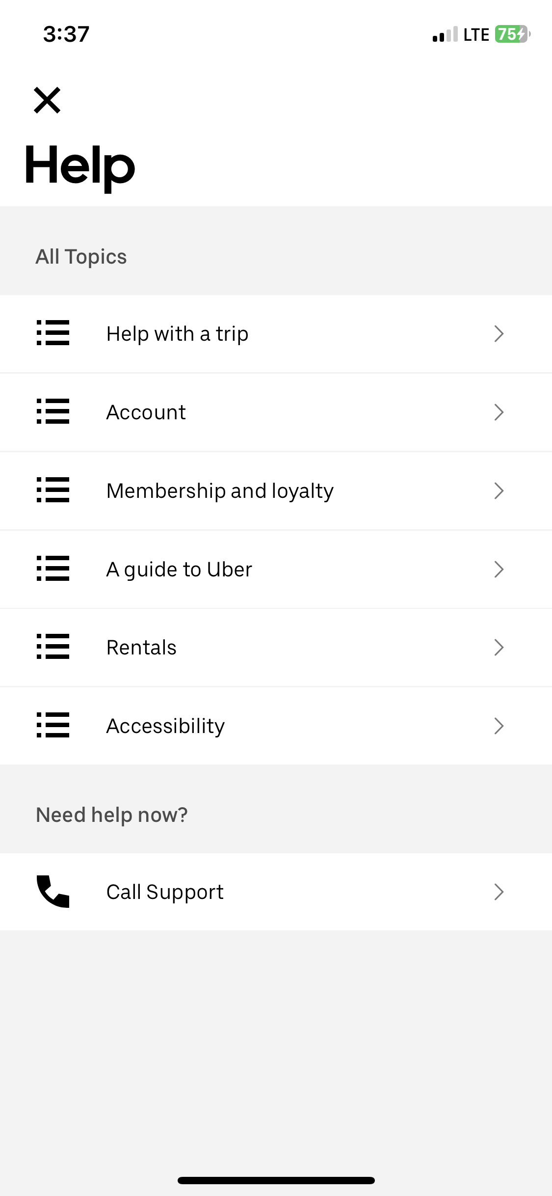 uber customer support in app