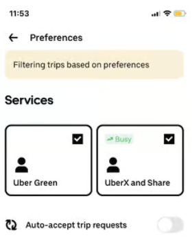 turn off uberx share ride requests