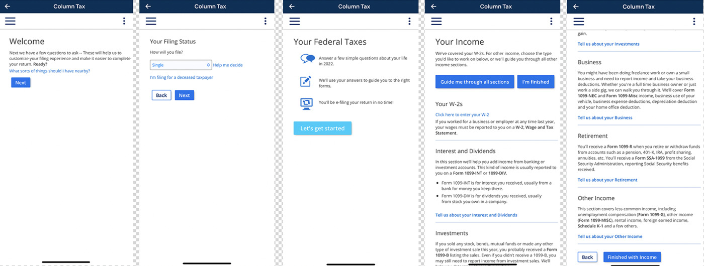 solo app input screens for filing taxes
