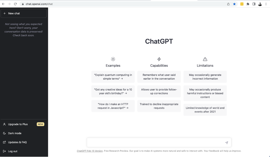 what chatgpt looks like when you create an acount