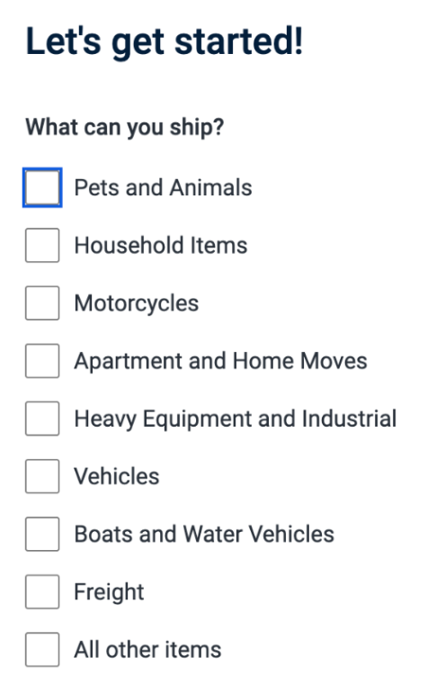 CitizenShipper shipping choice list