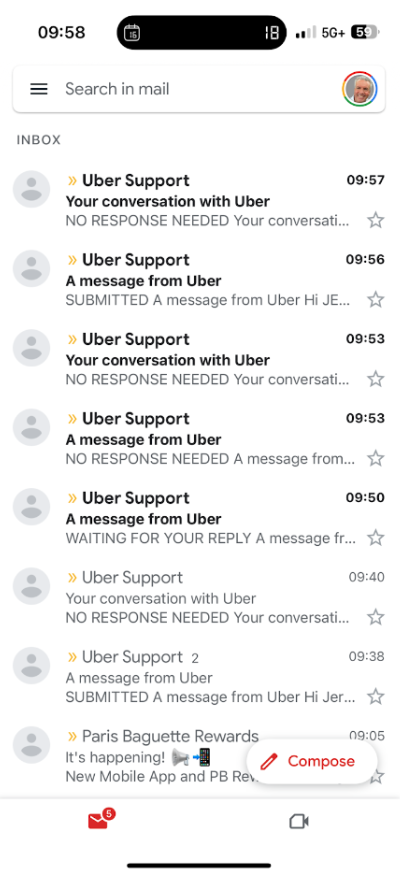 Many emails from Uber