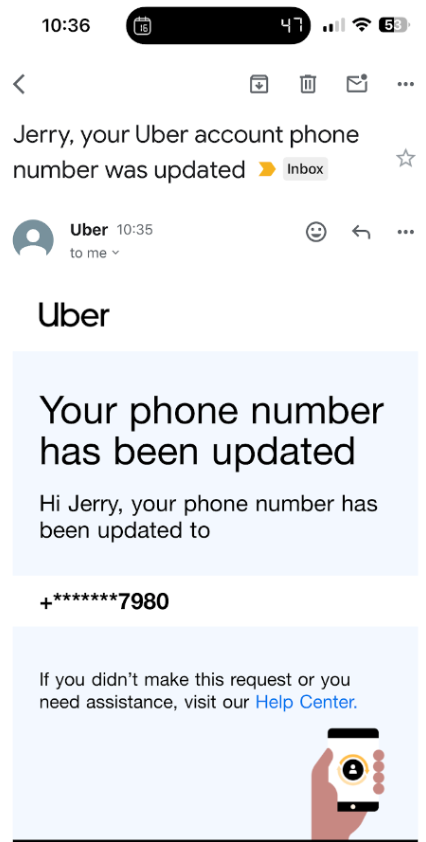 Uber confirmation email