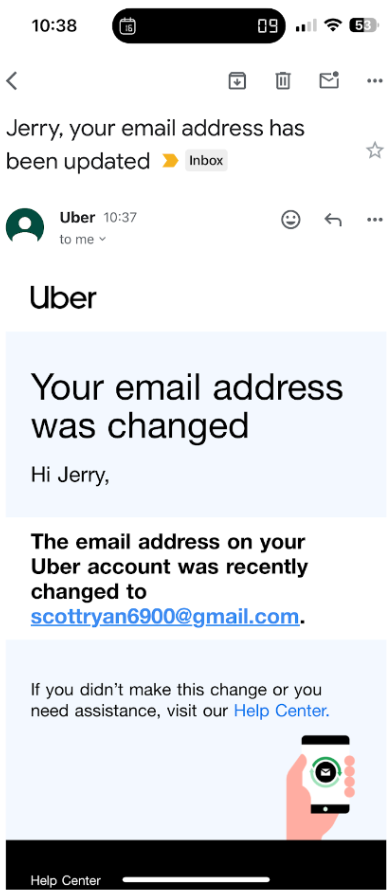 Uber confirmation email