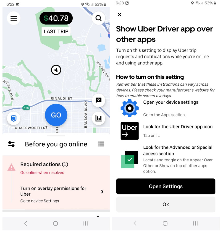 Uber forces overlay permissions