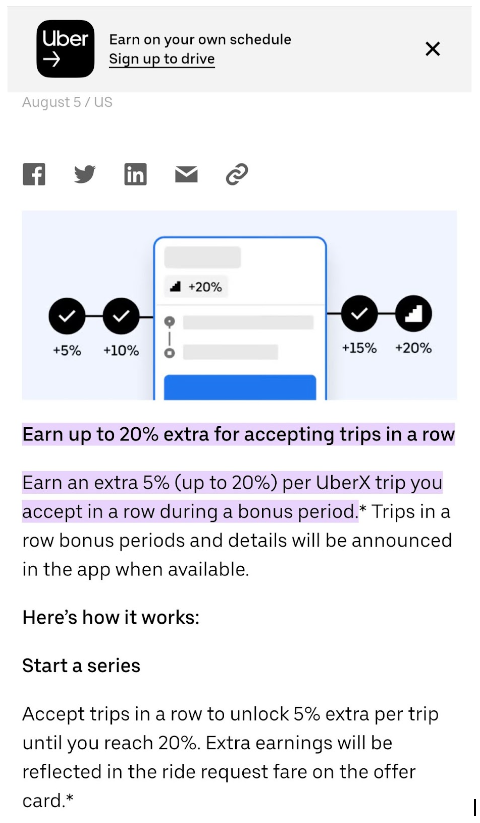 Earn up to 20% for accepting trips in a row