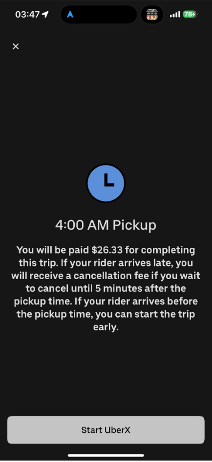 Uber reserved ride