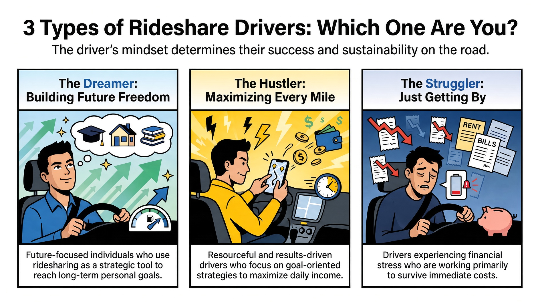 Infographic: comparing the Dreamer, Hustler, and Struggler